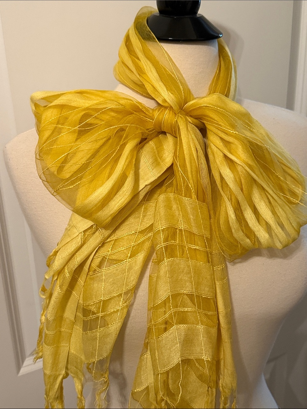 Source Unknown Yellow Sheer Women's Scarf with Subtle Stripe Detail